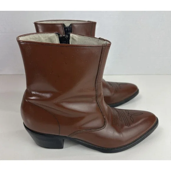 *Flaw Long Haul Mens Leather Cowboy Boots Sz 10M Western Zip Ankle Riding Brown - Picture 6 of 16